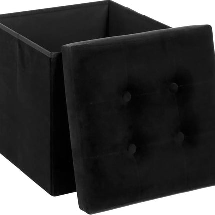 Atmosphera Poef/hocker/voetenbankje - opbergbox - zwart - PU/MDF - 38 x 38 cm - opvouwbaar
