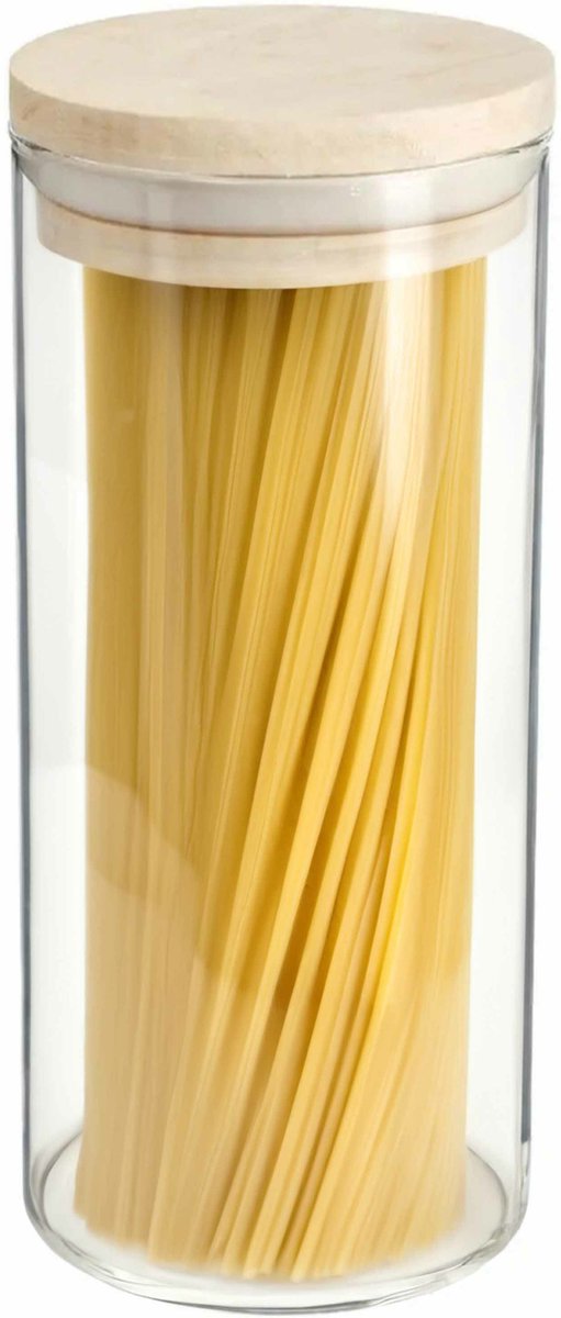 Voorraadbus/voorraadpot 1,3L glas met houten deksel - 1300 ml