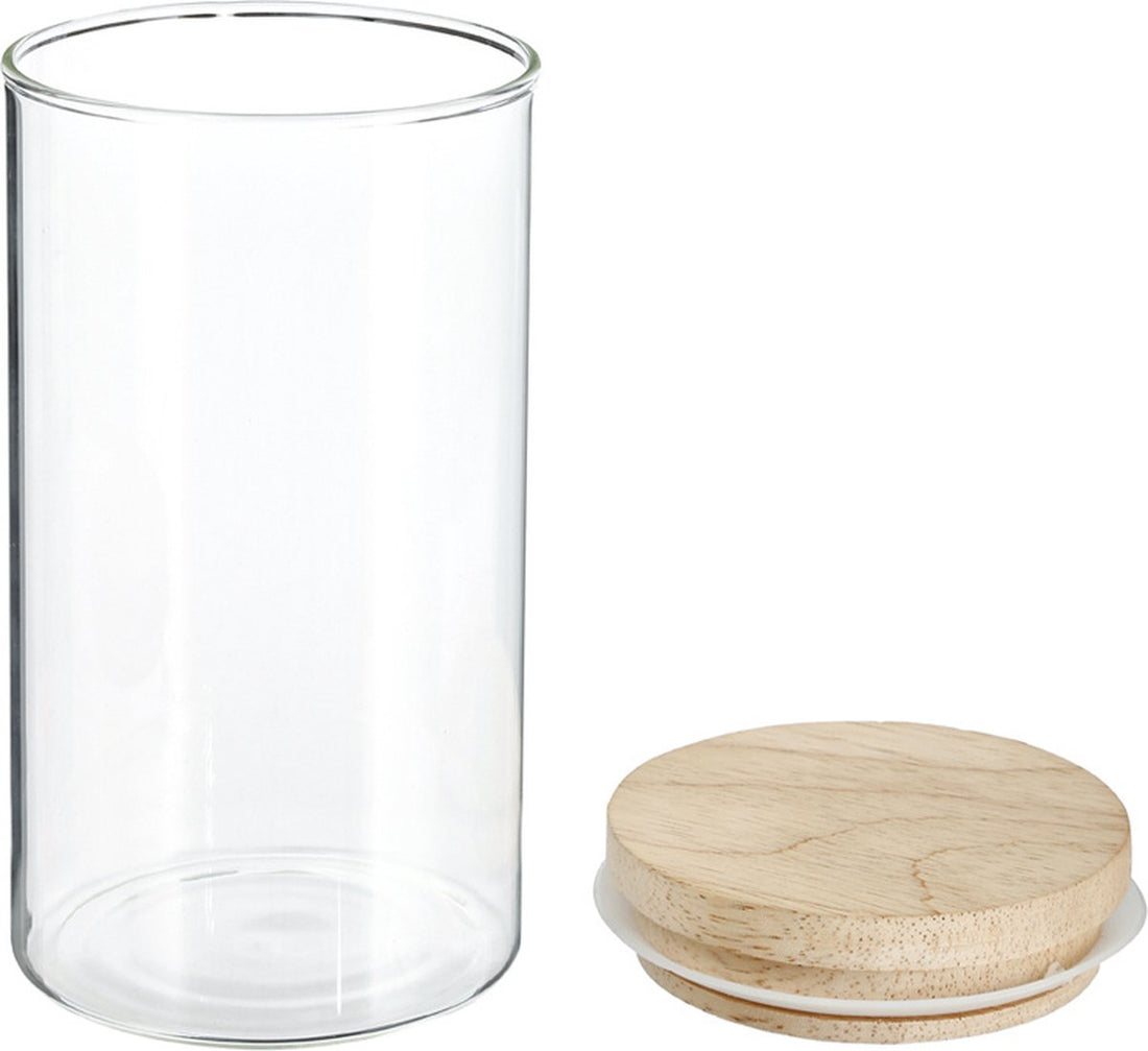 Storage jar 1.3L glass with wooden lid - 1300 ml