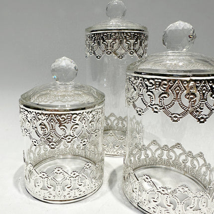 Opbergpotjes,glazen voorraadpotjes, glazen voedselpotjes zilver(3 stuks )