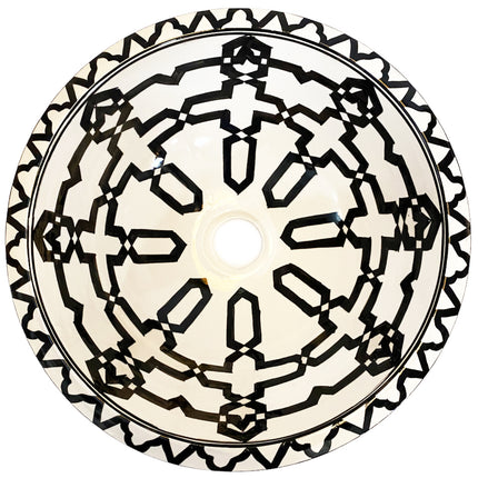Oosterse waskom - Marokkaanse opzet keramiek wasbak  zwart - wit