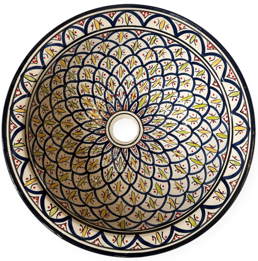 Marokkaanse waskom – ronde opbouw wasbak van aardewerk, Ø 40 cm, kleurrijk – foto 2