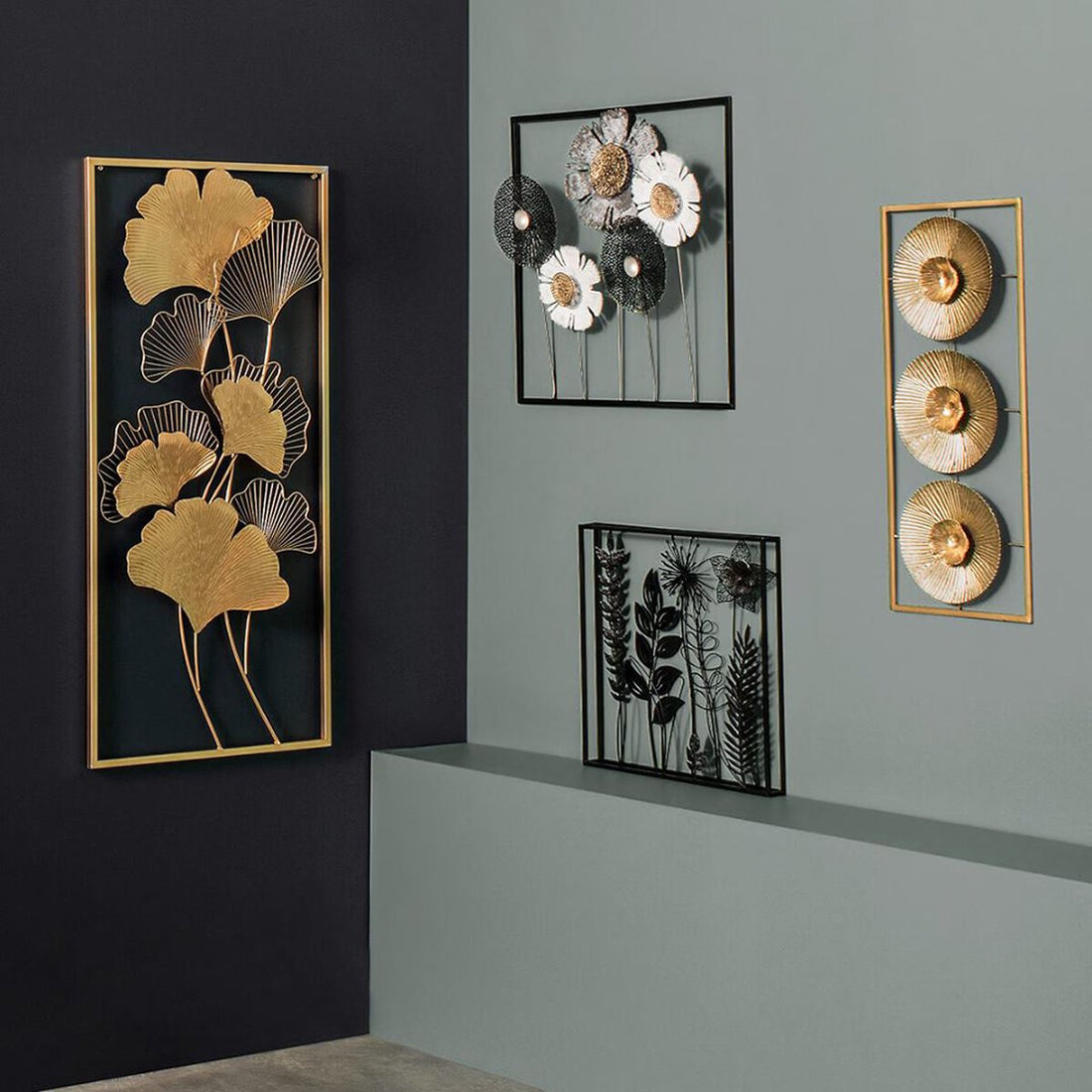 Wall decoration - Gold  metal Ginkgo leaves - 50x100cm