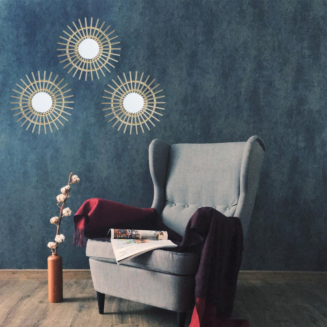 Wall mirror - Round wall mirror - Set of 3 - Spike mirror - 25 ∅