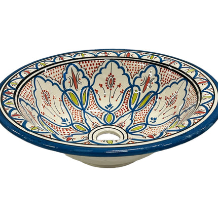 Marokkaanse Aardewerk waskom  (opbouw) wasbak Ø 40 cm blauw