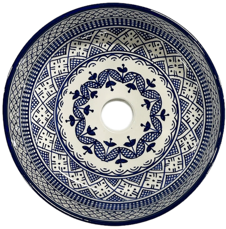 Vasque à poser en céramique marocaine 28 cm bleue
