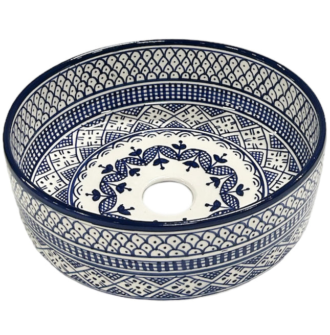 Marokkaanse keramische waskom 35 cm blauw