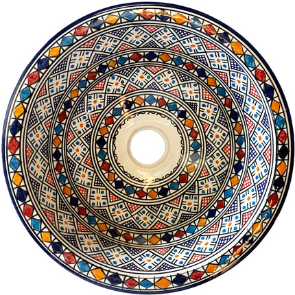 Marokkaanse keramische wastafel  waskom kleurrijke Ø 38 cm rond