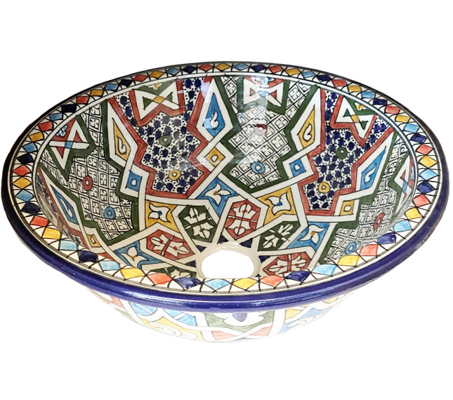 Marokkaanse waskom  FEZ-  handbeschilderd met kleurrijke patronen