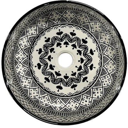Marokkaanse keramische waskom 35 cm zwart wit