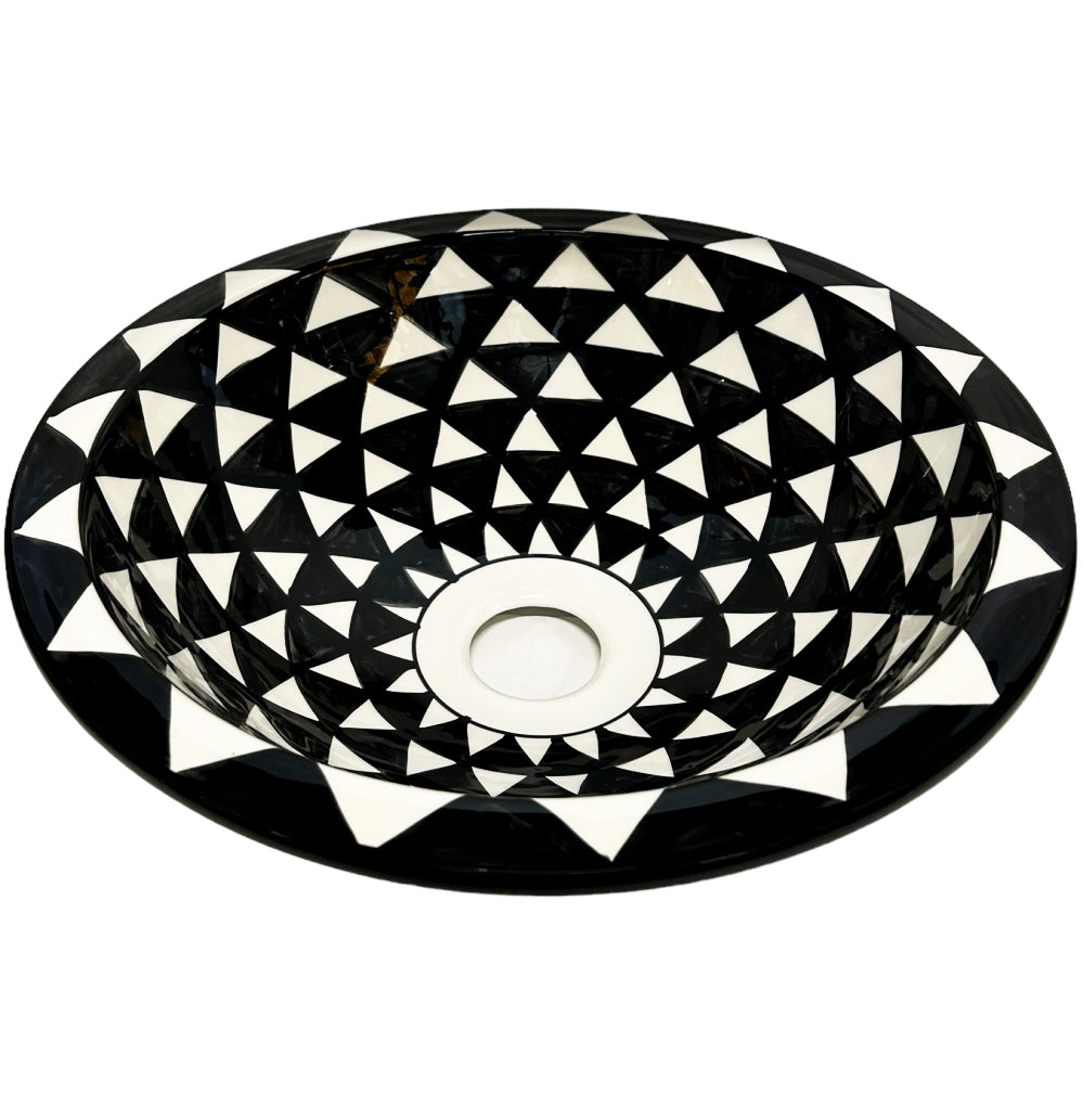 Marokkaanse waskom FEZ, zwart-wit – handbeschilderd keramiek, Ø 35 of 38 cm