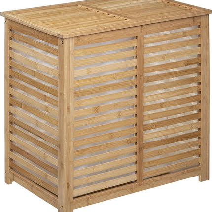 Wasmand Bamboe - Dubbele bak - 2x 50 liter compartiment - 58 x 40 x 60 cm - met deksel