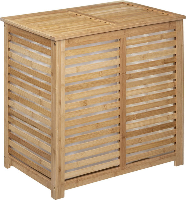 Wasmand Bamboe - Dubbele bak - 2x 50 liter compartiment - 58 x 40 x 60 cm - met deksel