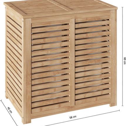 Wasmand Bamboe - Dubbele bak - 2x 50 liter compartiment - 58 x 40 x 60 cm - met deksel