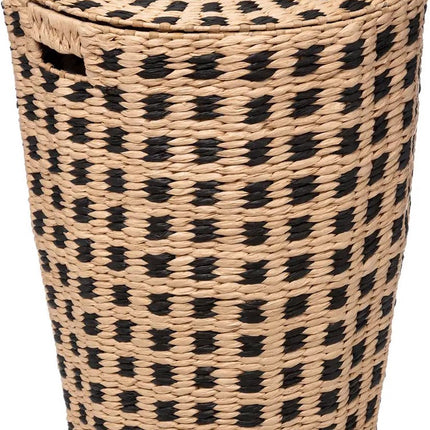 Wasmand gevlochten Riet - beige/zwart - 64 liter - 33 x 33 x 53 cm