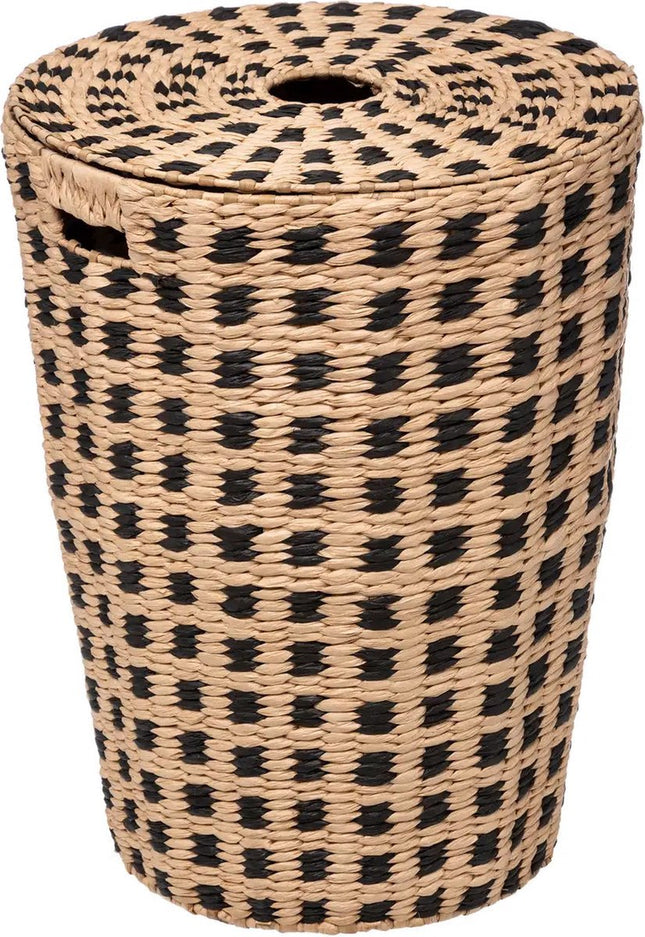 Wasmand gevlochten Riet - beige/zwart - 64 liter - 33 x 33 x 53 cm