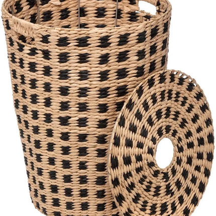Wasmand gevlochten Riet - beige/zwart - 64 liter - 33 x 33 x 53 cm