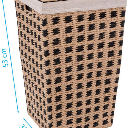 Wasmand gevlochten Riet - beige/zwart - 40 liter
