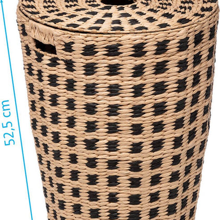Wasmand gevlochten Riet - beige/zwart - 64 liter - 33 x 33 x 53 cm