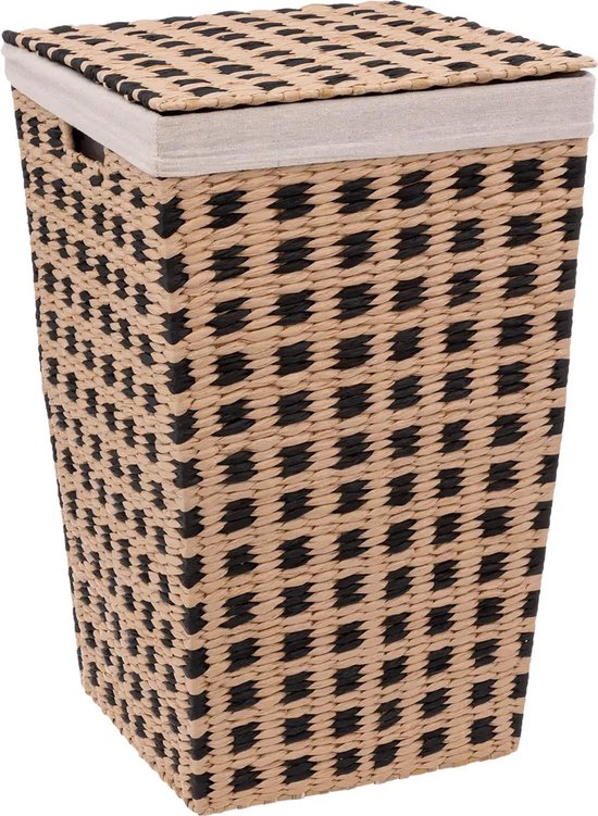 Panier à linge en osier tressé - beige/noir - 40 litres