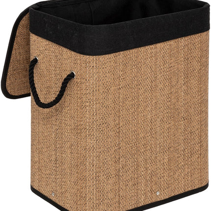 5Five Wasmand met deksel - bamboe hout - 60 Liter- naturel zwart - 41 x 30 x 50 cm