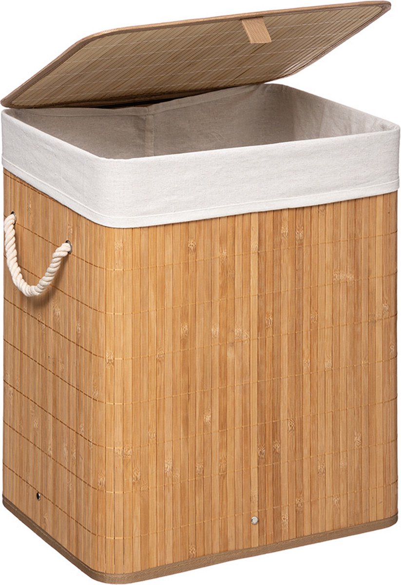 5Five wasmand van bamboe met deksel – 60 liter, 41 x 30 x 50 cm