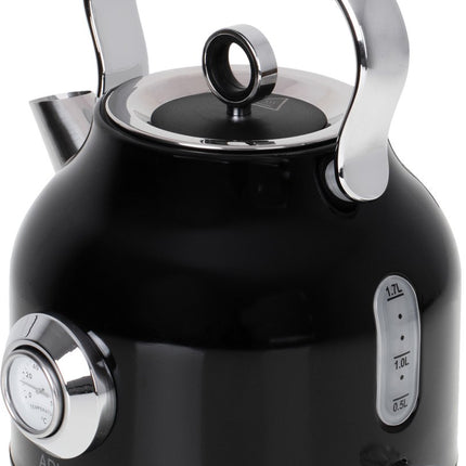 Waterkoker met thermometer - zwart - 1.7 liter - metaal