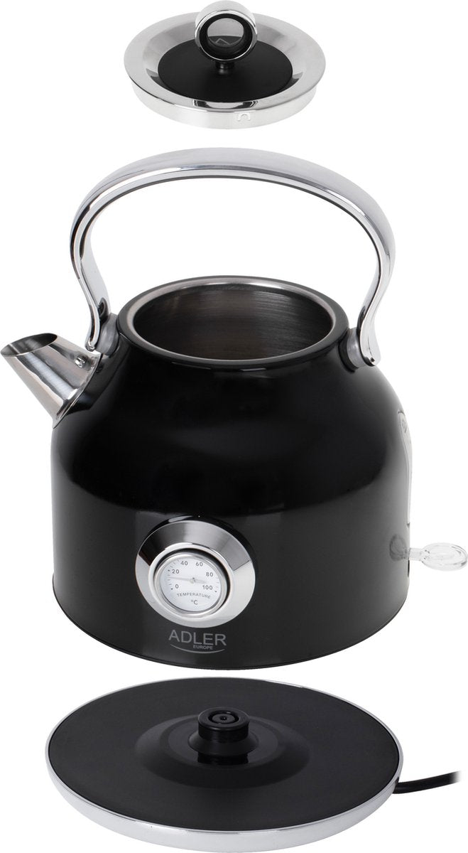 Electric kettle with thermometer - black - 1.7 liters - metal