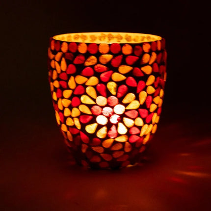 Mosaïek Waxinelichthouder Rood & Geel – 10cm