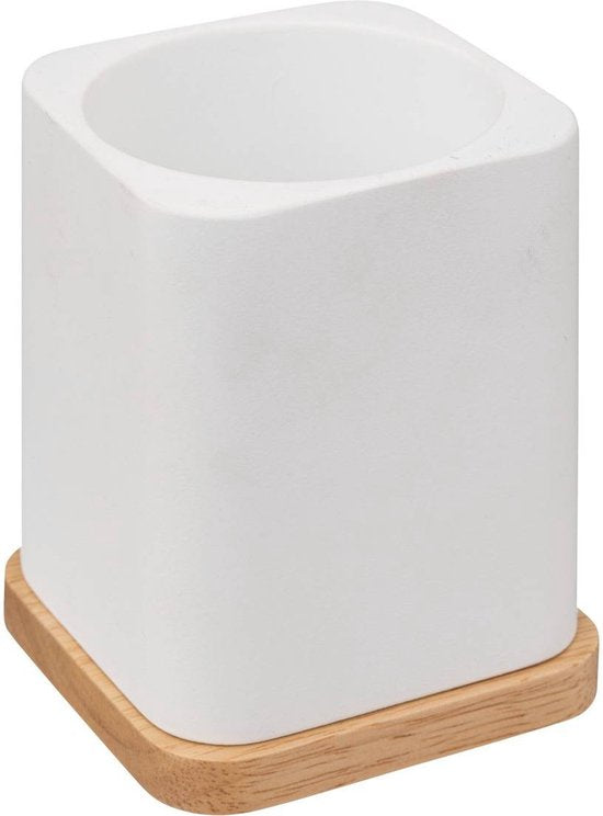 5Five toiletborstel/WC-borstel in houder - wit - 36 x 9 cm - bamboe/kunststeen - badkamer