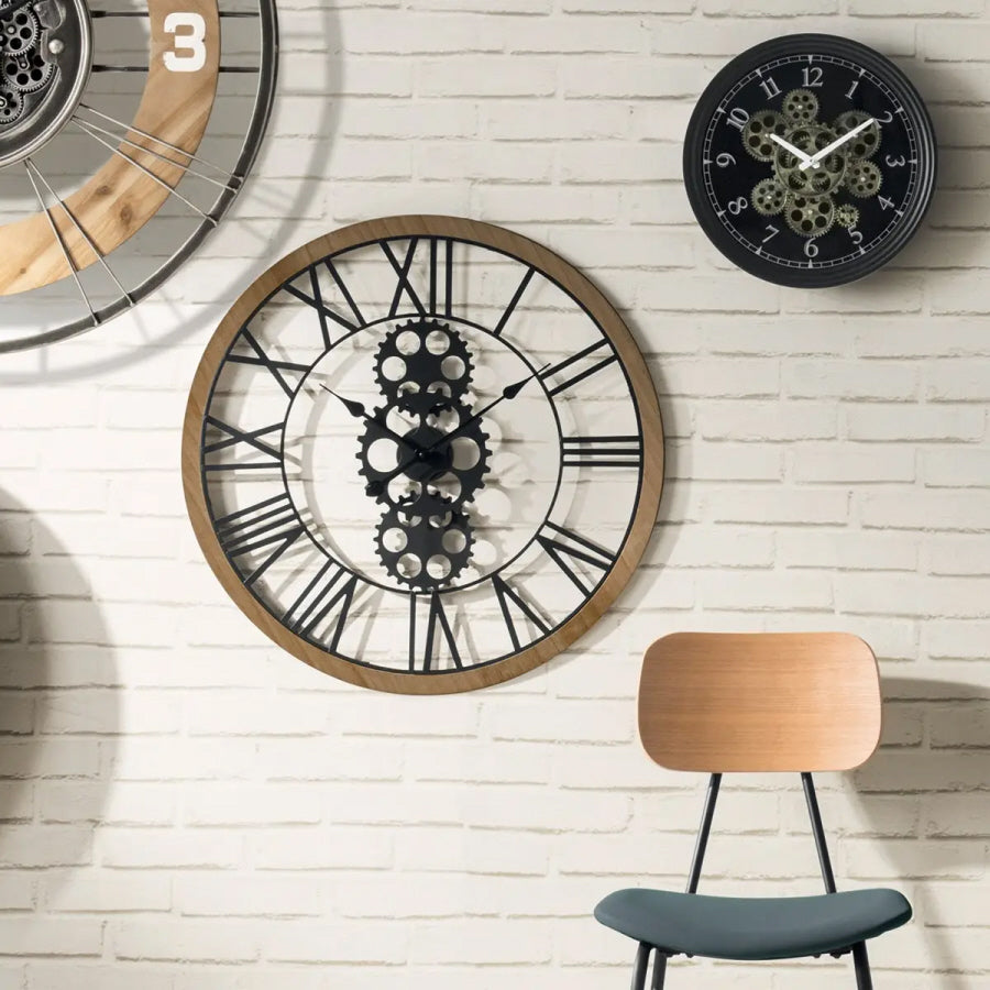 Industrial wall clock with moving gears - Ø37 cm