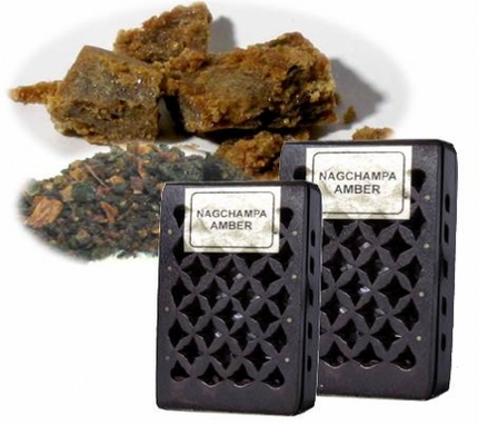 Wierookhars resin Nag Champa/Amber in houten doosje