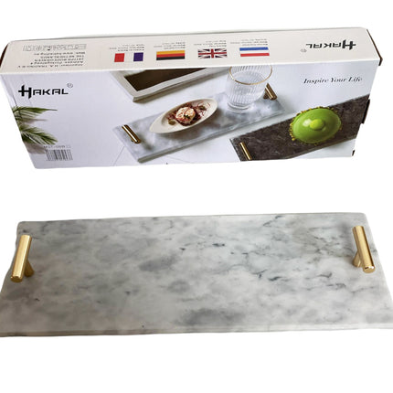 Marmeren dienblad met gouden hendels 40 x 14 cm zwart / wit