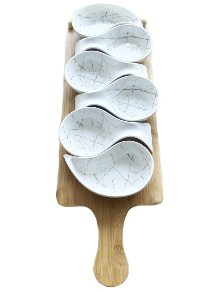 Planche de service avec 6 coupelles – aspect marbre
