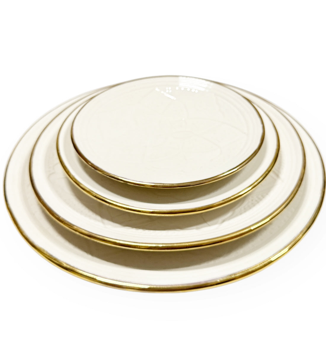 Marokkaans plat bord Empreinte – wit met 12 karaat gouden rand, Ø 17 tot 30 cm – foto 13