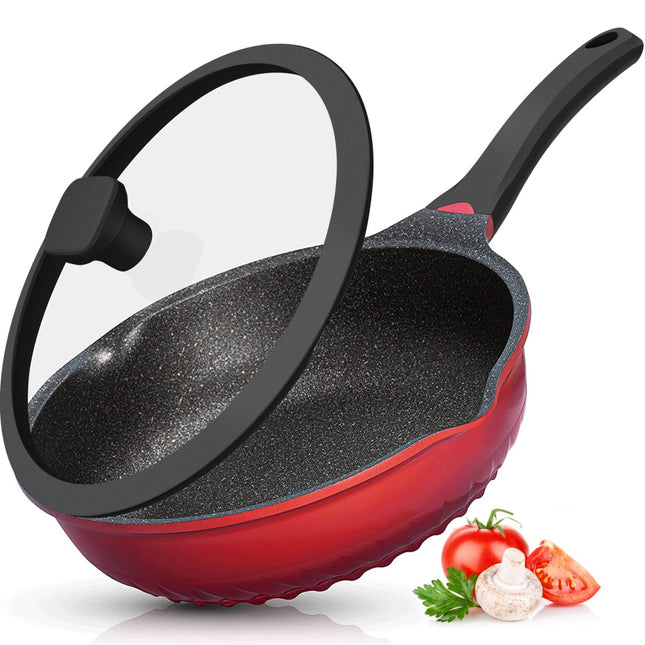 Multifunctionele 3 in 1 pan met Deksel + Wok + Hapjespan 28 cm - rood