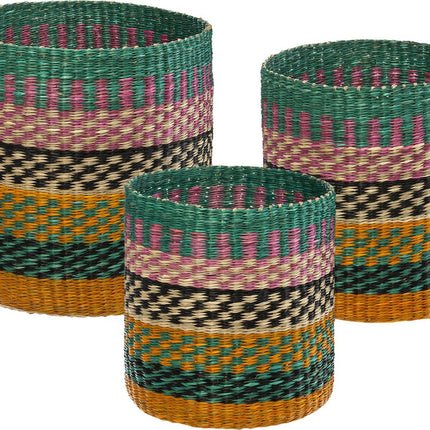 Unieke Multicolor zeegras manden set van 3 - opbergmanden