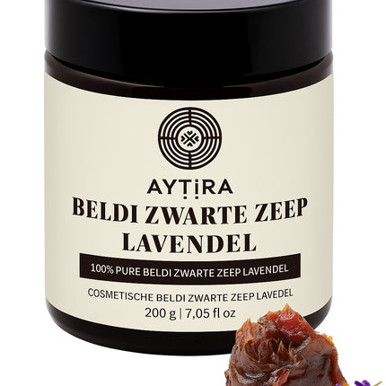 Aytira Beldi Zwarte Zeep Lavendel – Marokkaanse Savon Beldi met Lavendelolie – Natuurlijke Olijfzeep – 200g
