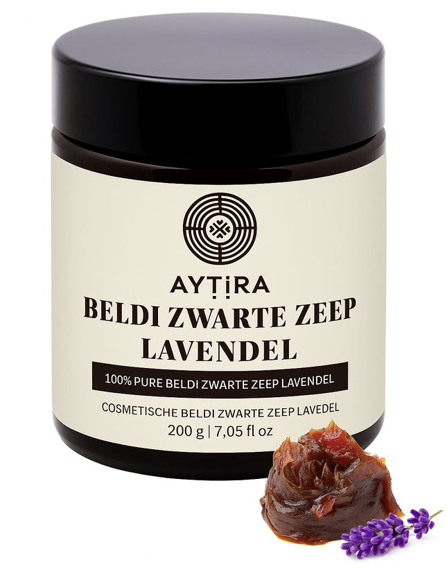 Aytira Beldi Zwarte Zeep Lavendel – Marokkaanse Savon Beldi met Lavendelolie – Natuurlijke Olijfzeep – 200g