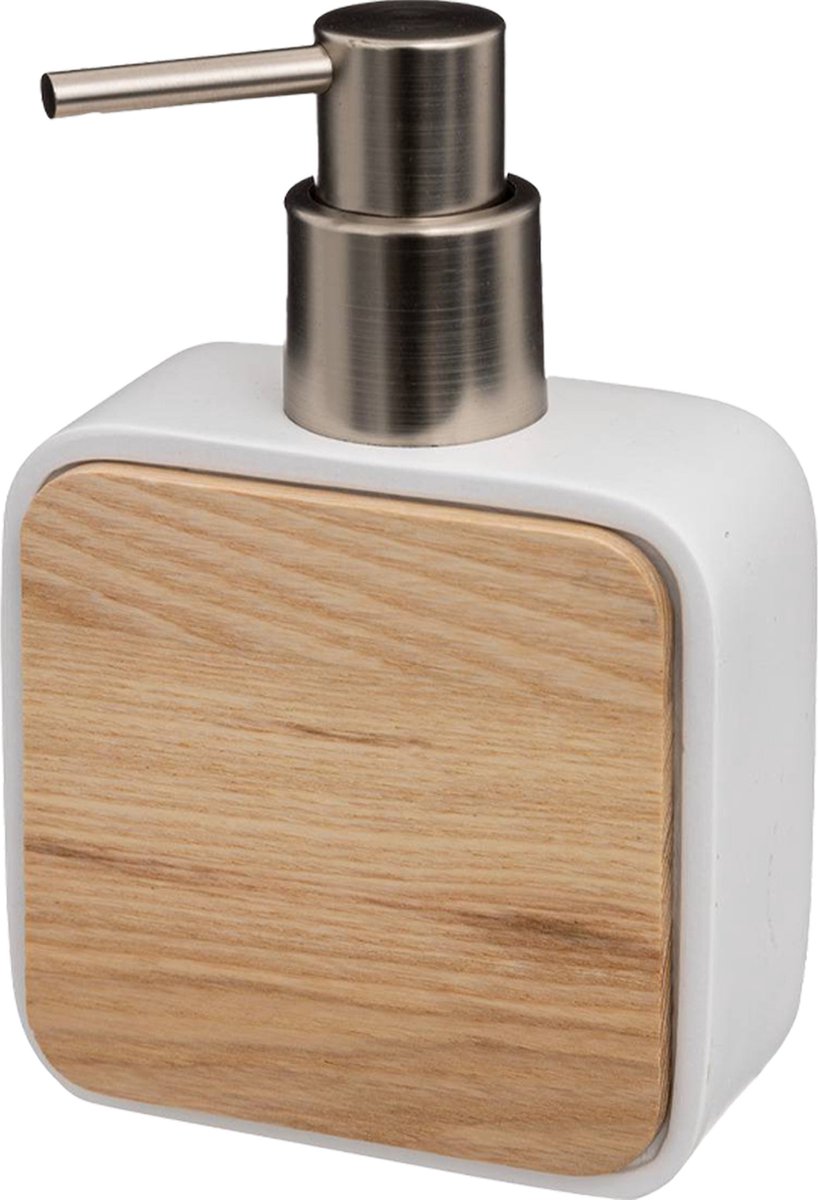 5Five zeeppompje met bamboe detail – witte zeepdispenser, 200 ml