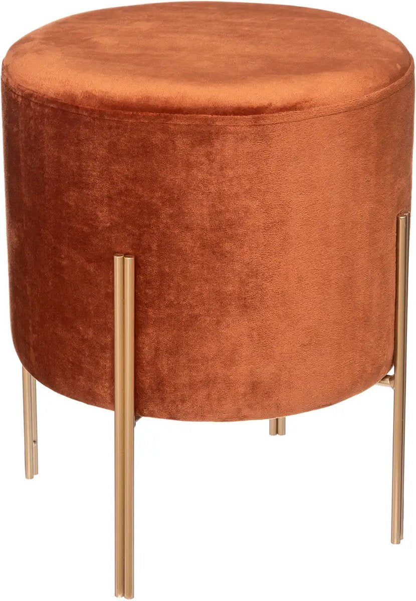 Tabouret d'appoint/siège Verona - métal/velours - terra/doré - D33 x H40 cm