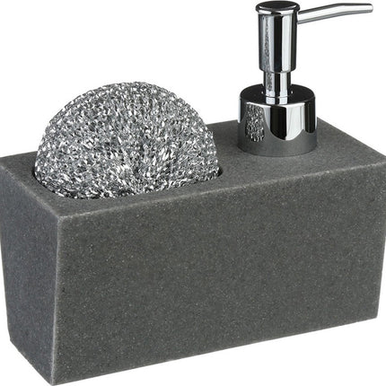 Natuurstenen zeeppompje met sponshouder - Grijs