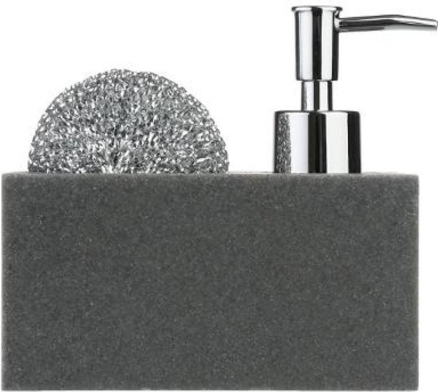 Natural stone soap dispenser with sponge holder - Grey