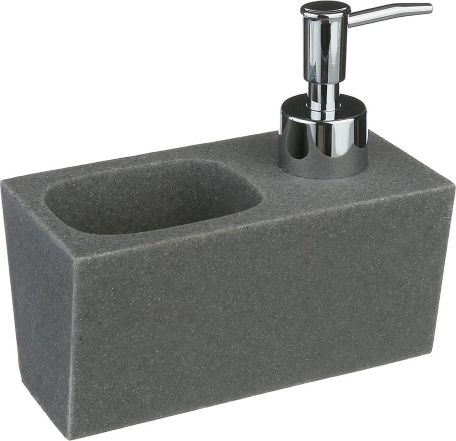 Natural stone soap dispenser with sponge holder - Grey