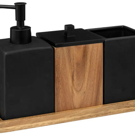 Zeepdispenser Set Hout - Zwart