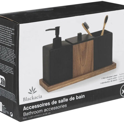 Zeepdispenser Set Hout - Zwart