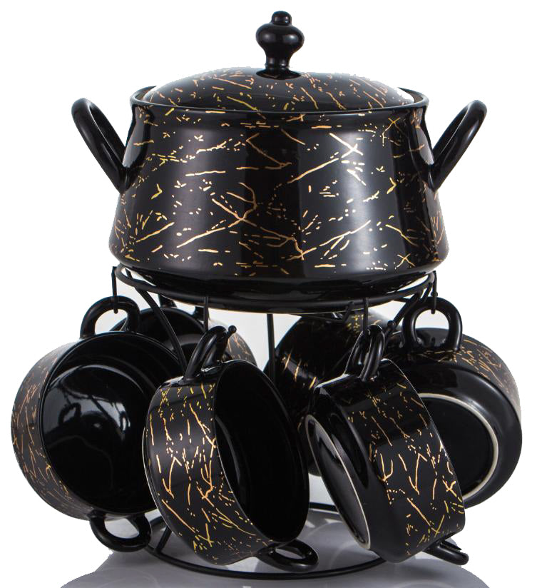 Soupière noire - Ensemble à soupe en porcelaine Marbre