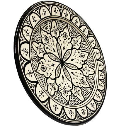 Marokkaans aardewerk zwart/wit schaal 35 cm