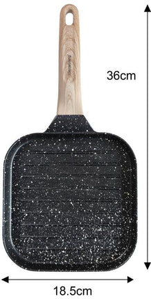 Compacte Zwarte Anti-aanbak Grillpan met Houten Handvat - 36x18,5x2,5 cm