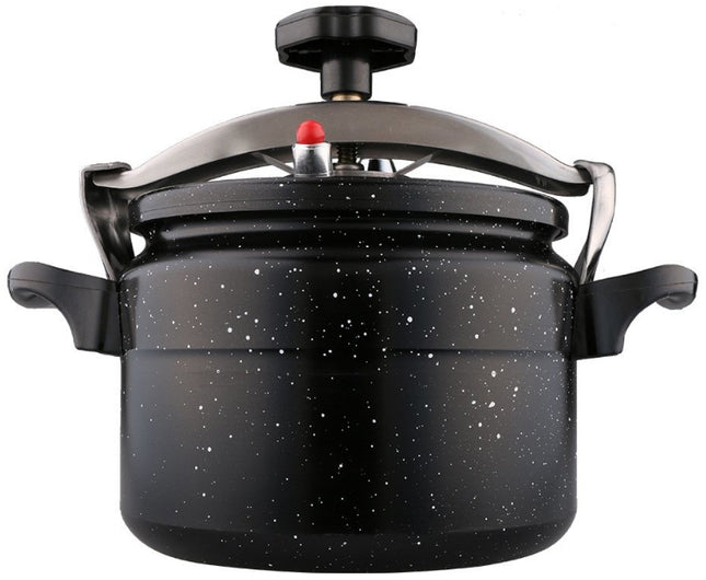 Zwarte snelkookpan 12 liter met anti-aanbak marble coating.